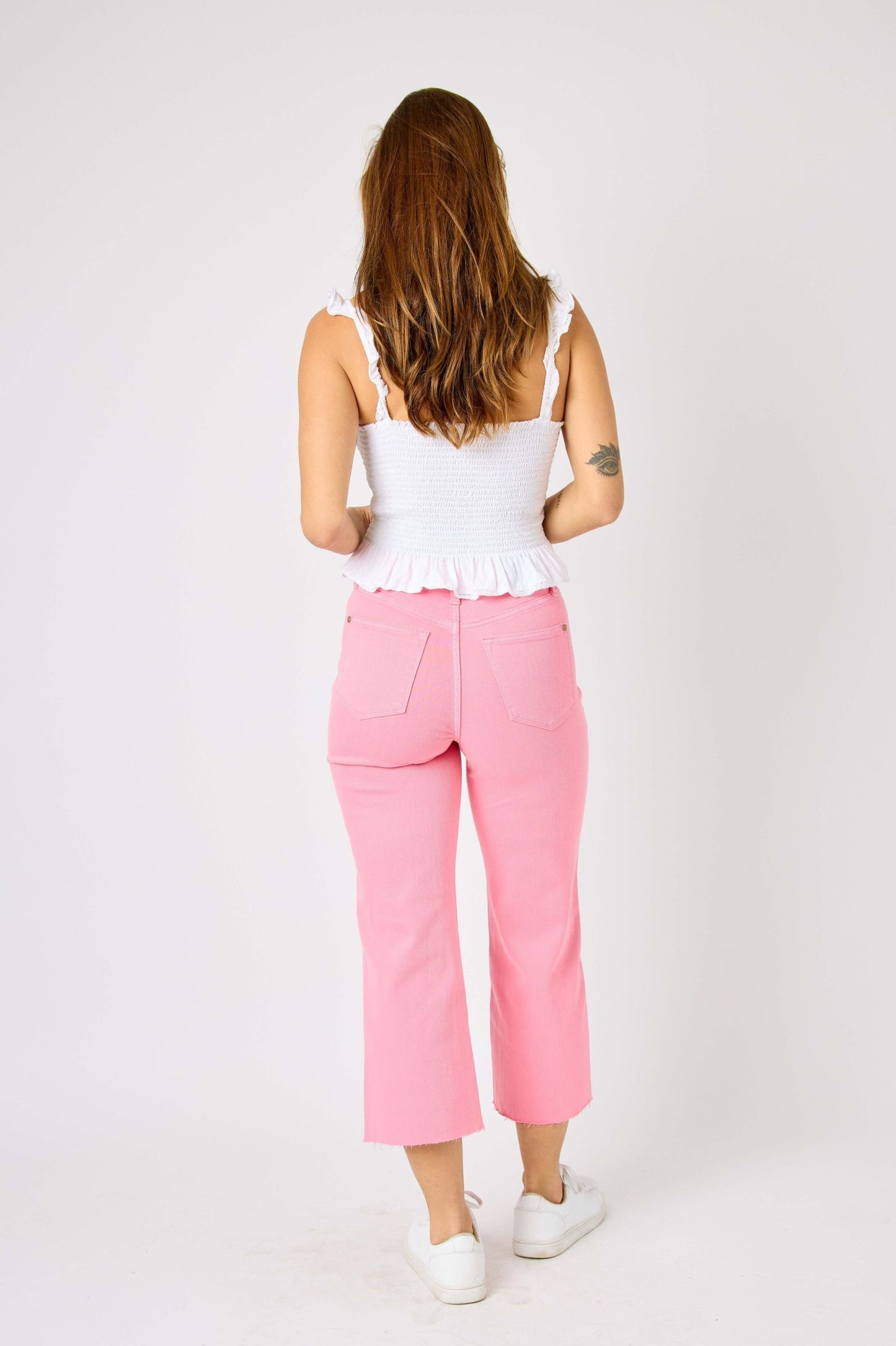 Pink High Waisted Tummy Control Crop Wide | Judy Blue