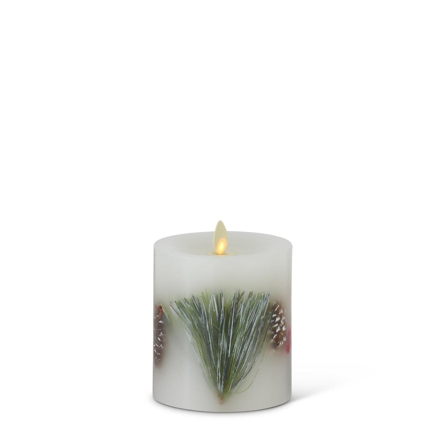 White Wax Berry & Pine Indoor Pillar Luminara Candles w/Remote