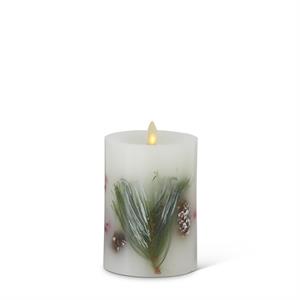 White Wax Berry & Pine Indoor Pillar Luminara Candles w/Remote