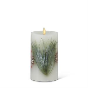 White Wax Berry & Pine Indoor Pillar Luminara Candles w/Remote