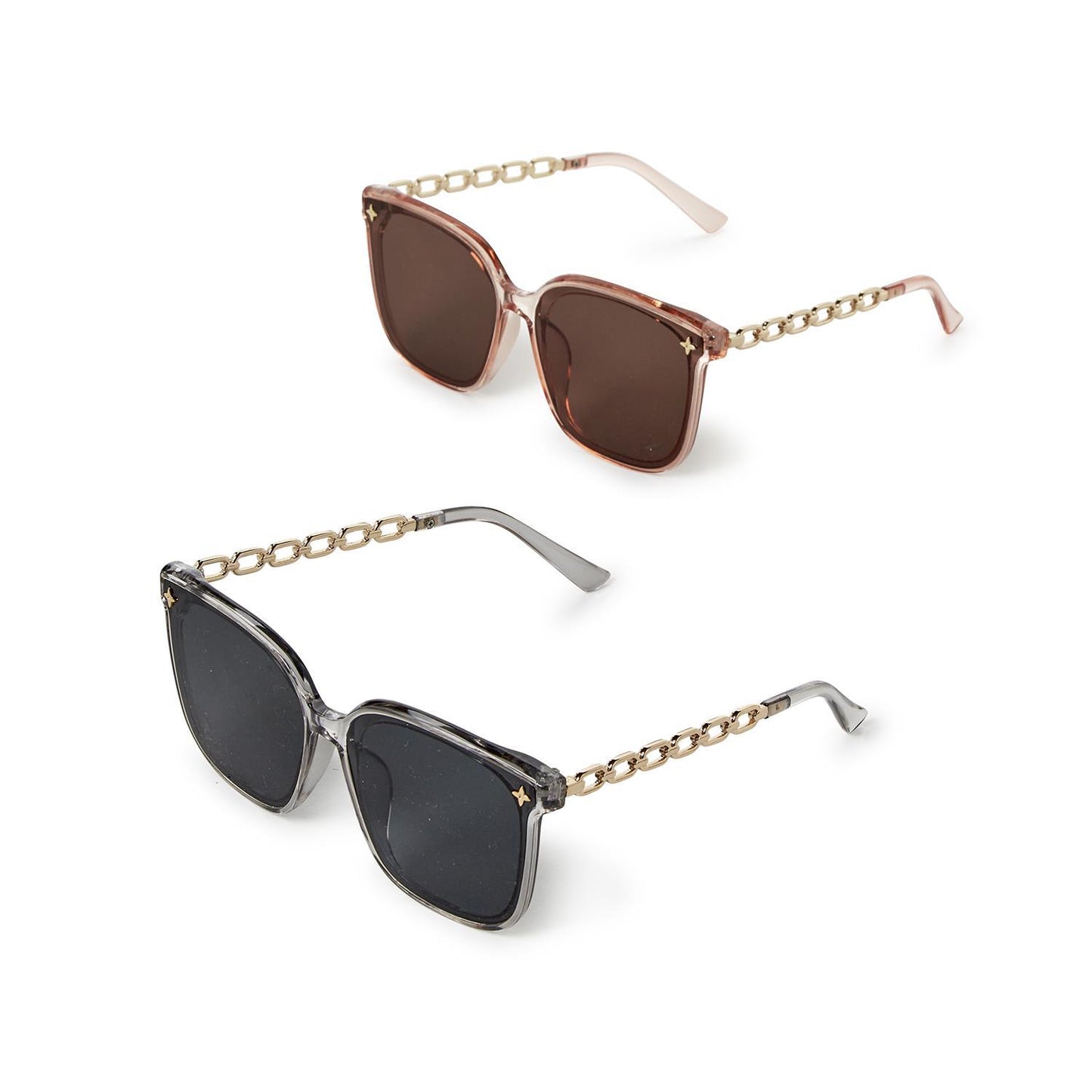 Glam Gaze 100% UV Protection Sunglasses with Smoke Tinted Lens and Chain Link Arm Bands