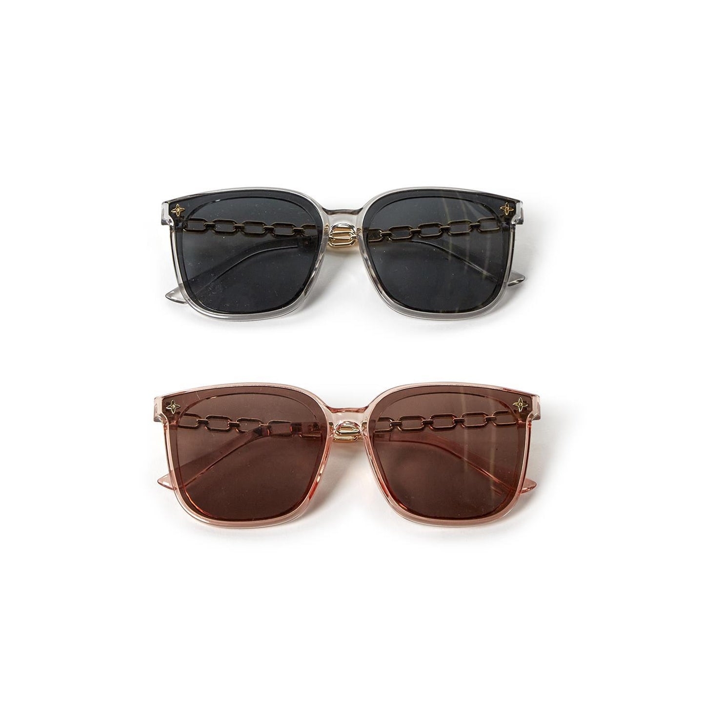 Glam Gaze 100% UV Protection Sunglasses with Smoke Tinted Lens and Chain Link Arm Bands