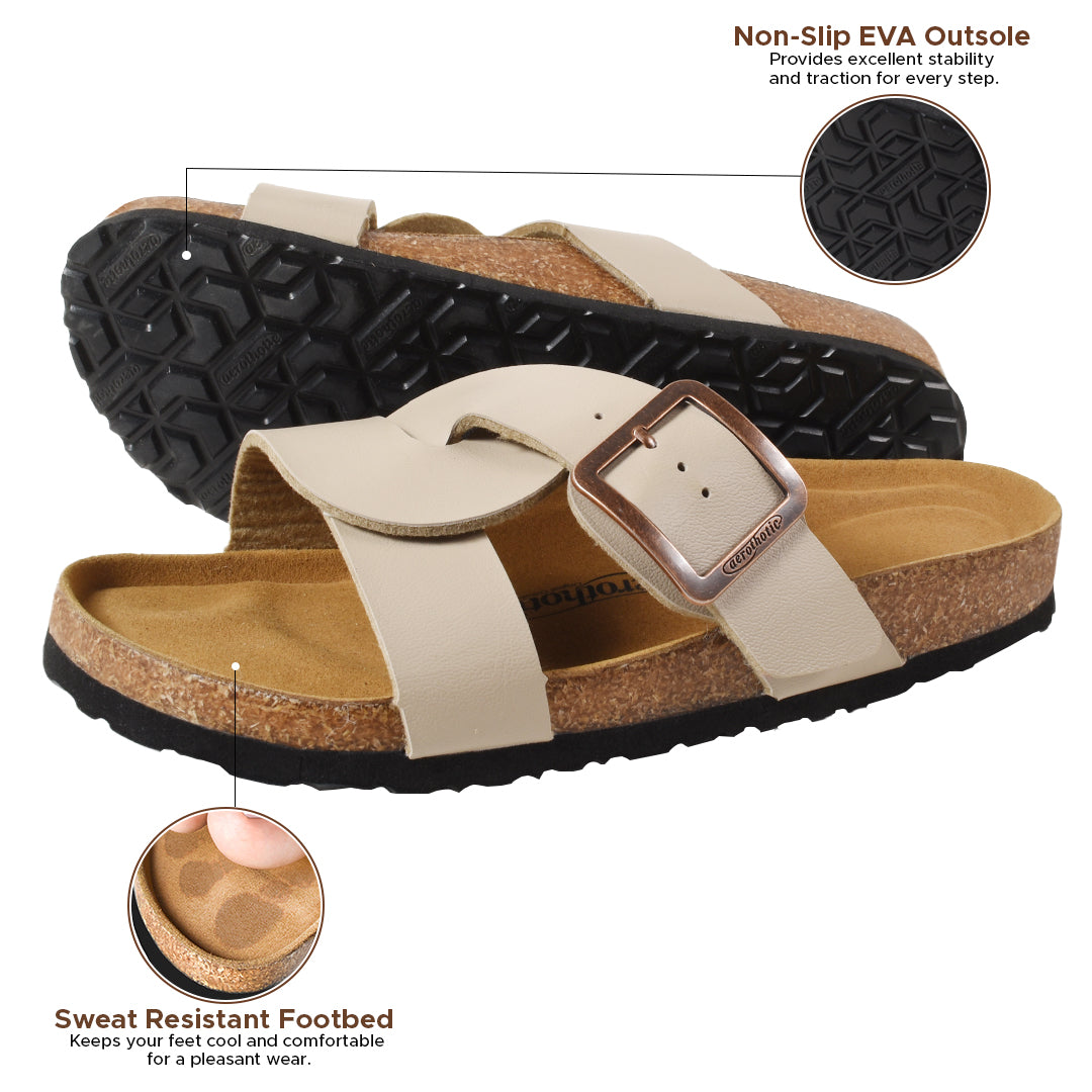 Kai Cork Recovery Slides for Women Cross Strappy Slip-on Casual