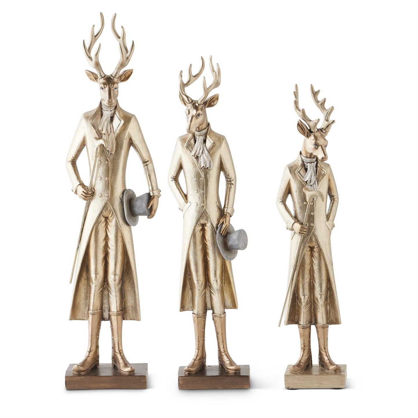 Gold Resin Standing Deer w/Walking Stick