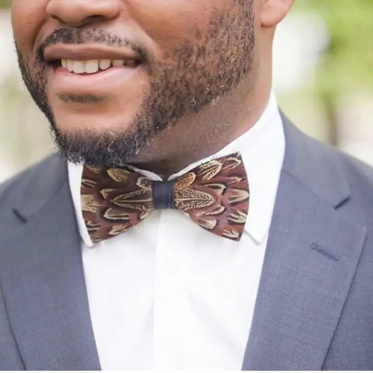 Handmade Brown Feather Bow Tie