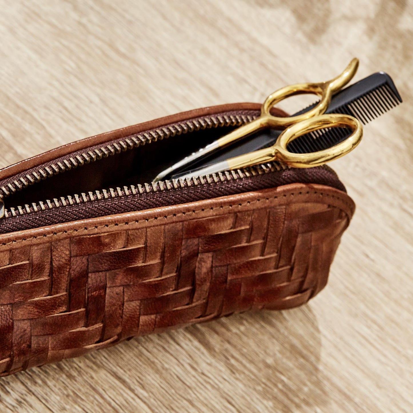 Chesnut Woven Leather Pencil Case