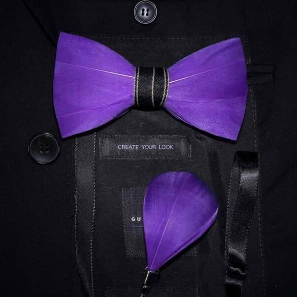 Handmade Purple Feather Bow Tie