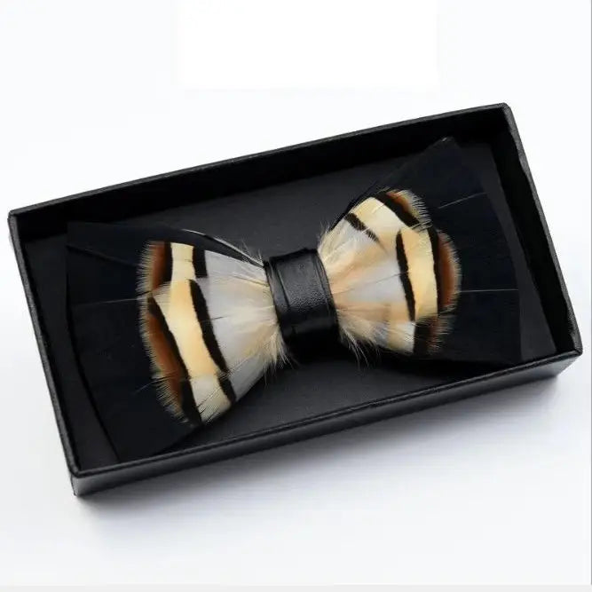 Handmade Wild Brown Feather Bow Tie