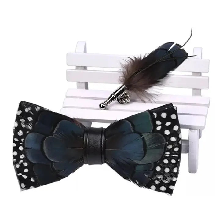 Handmade Green Polka Dot Feather Bowtie