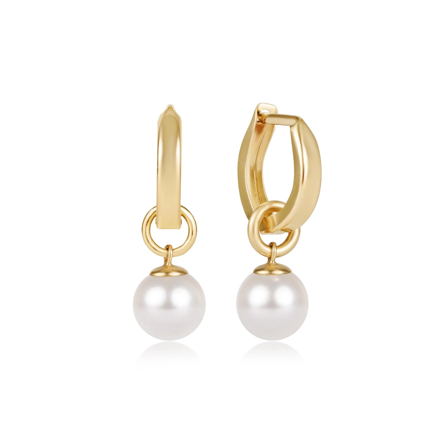 Huggie Gold 0.5" Hoop with Classic Pearl 8mm Charm | enewton