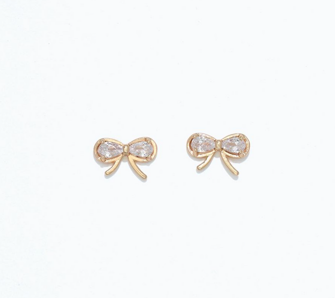 Gold Bows with Crystals | Cuties Hypoallergenic Earrings