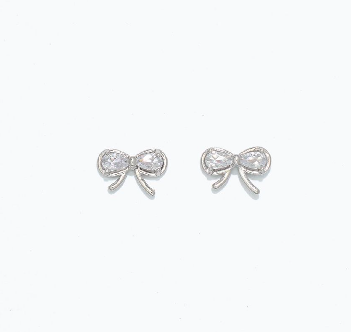 Silver Bows with Crystals | Cuties Hypoallergenic Earrings