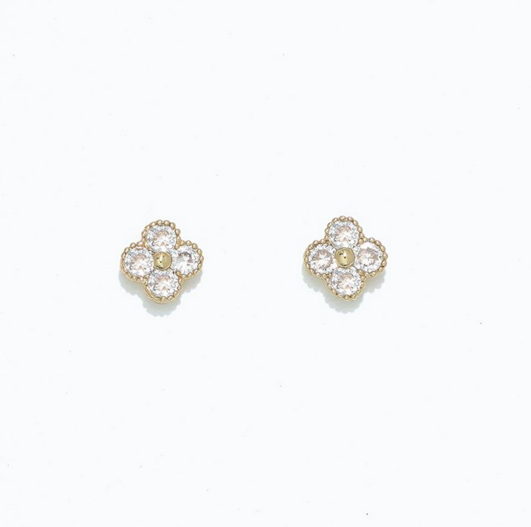 Gold Clovers with Crystals | Cuties Hypoallergenic Earrings