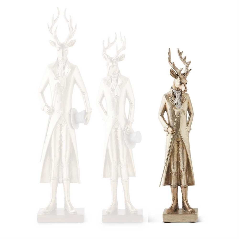 Gold Resin Standing Deer w/Walking Stick