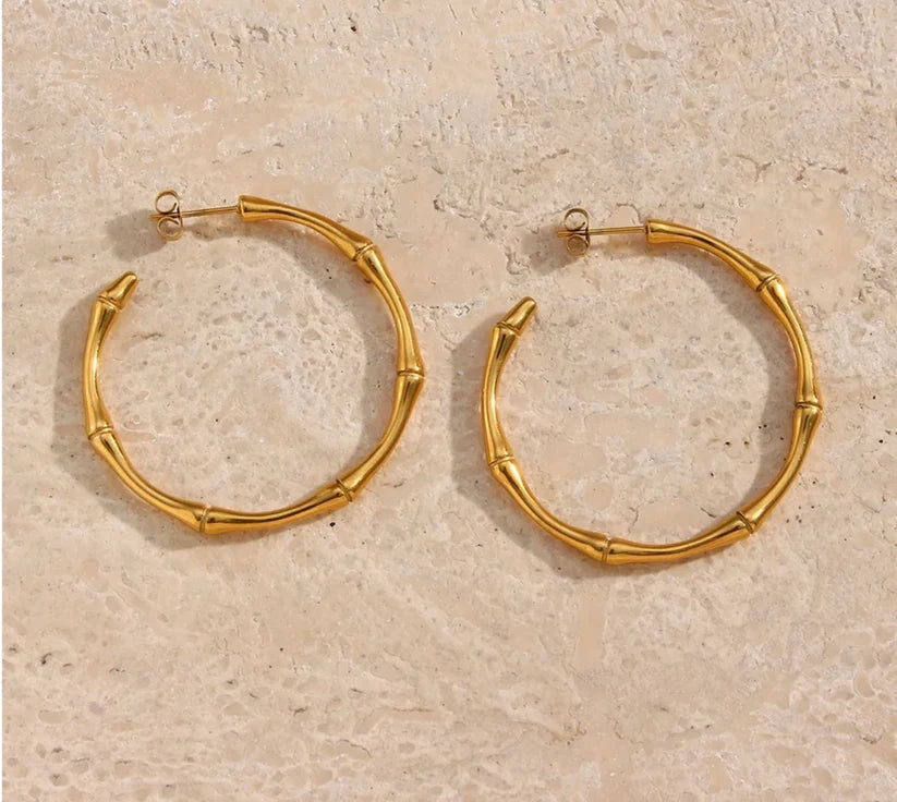 Bamboo Hoop Earrings | Gold