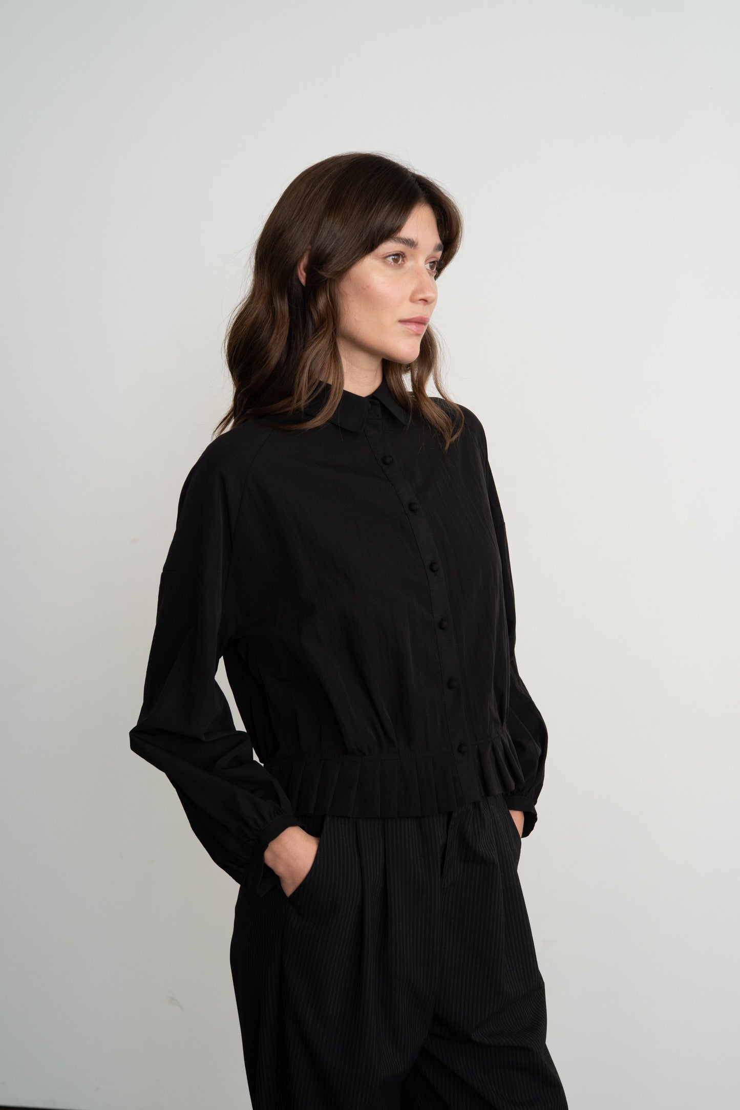 Pleated Hem Raglan Blouse
