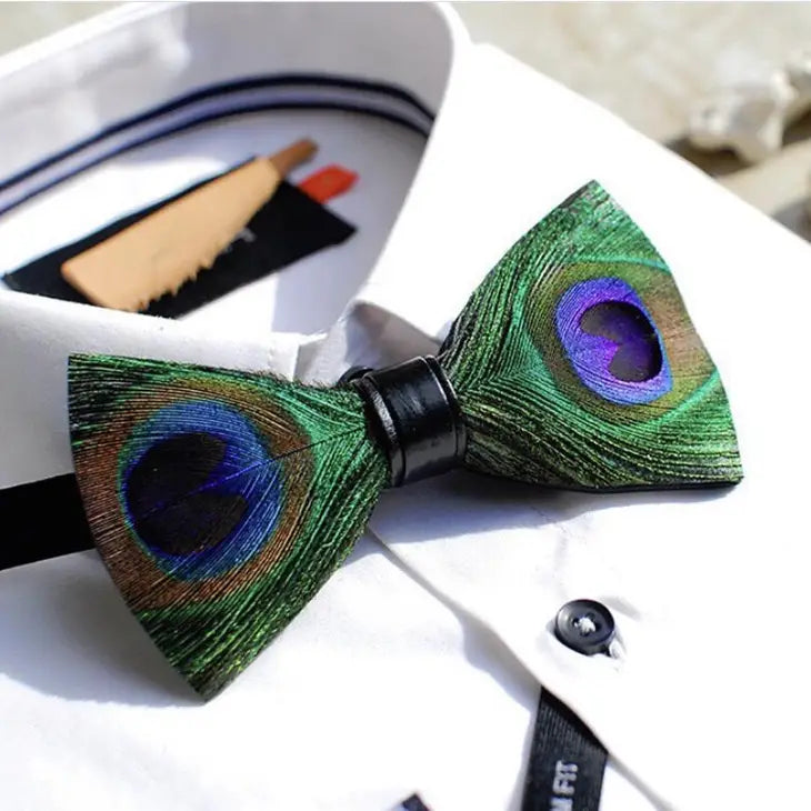 Handmade Peacock Feather Bow Tie