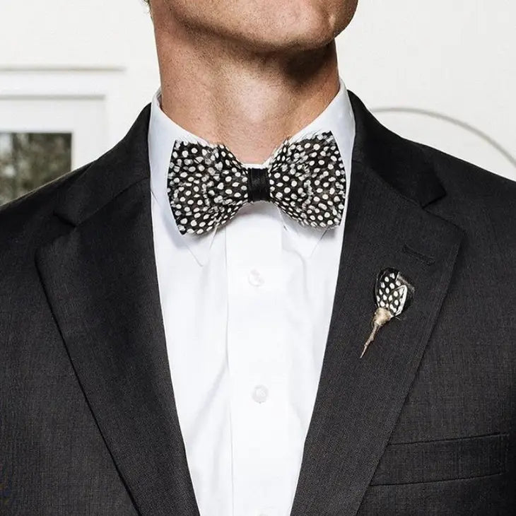 Hand Made Natural Bird Feather Polka Dot Exquisite Bow Tie
