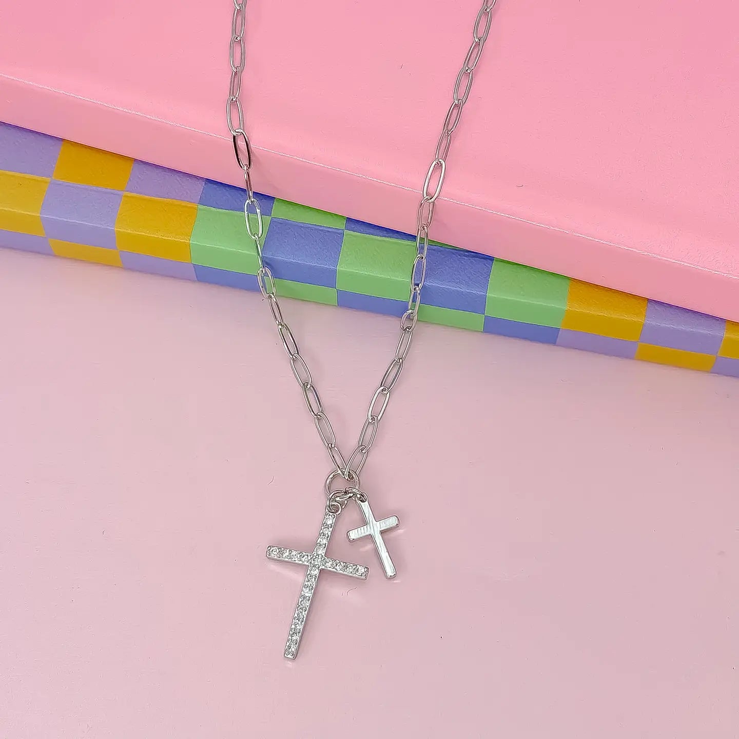 Double Cross Necklace | Silver