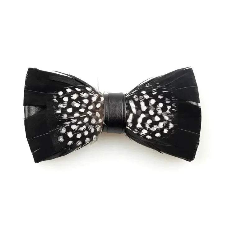 Handmade Adjustable Neckband Feather Bow Tie Black & White Polka Dot