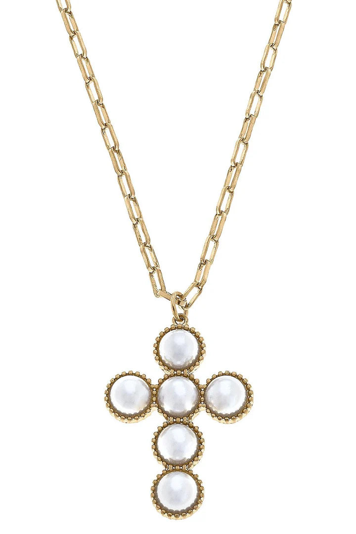 Elisha Pearl Cross Statement Necklace