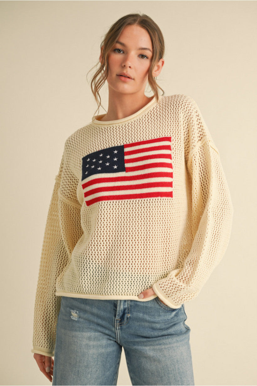 Flagged And Fab Crochet Knit Top