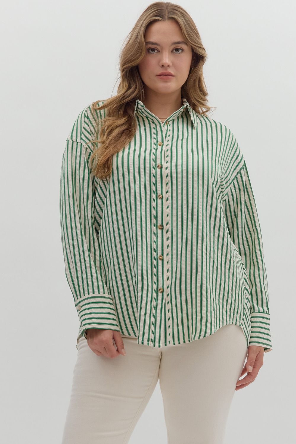 Chic In Striped Button Down Top