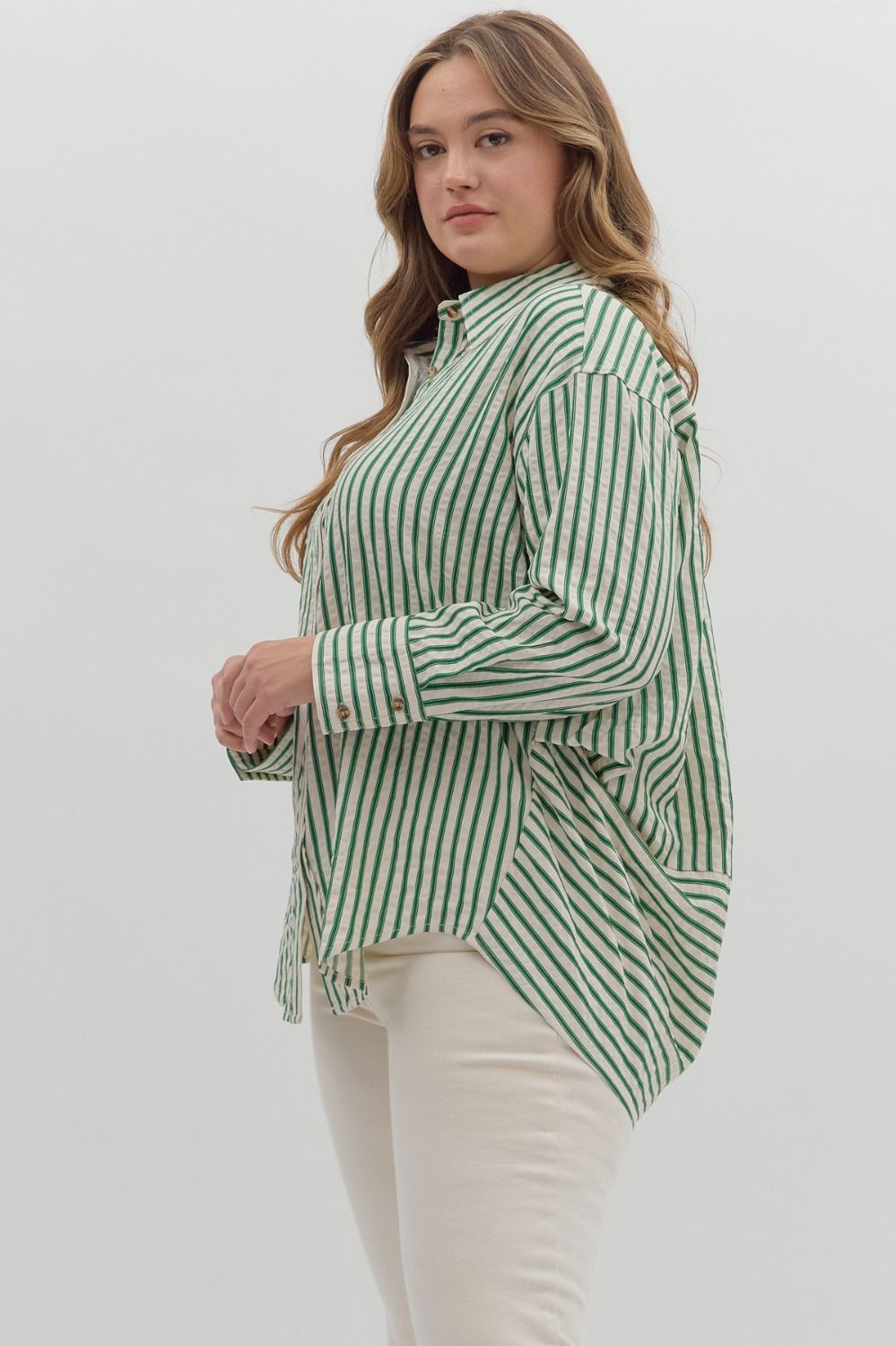 Chic In Striped Button Down Top
