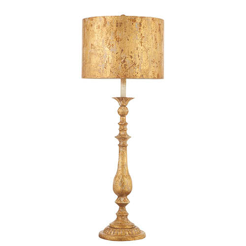 Direct Current 38" Distressed Gold Lamp With Metal Shade