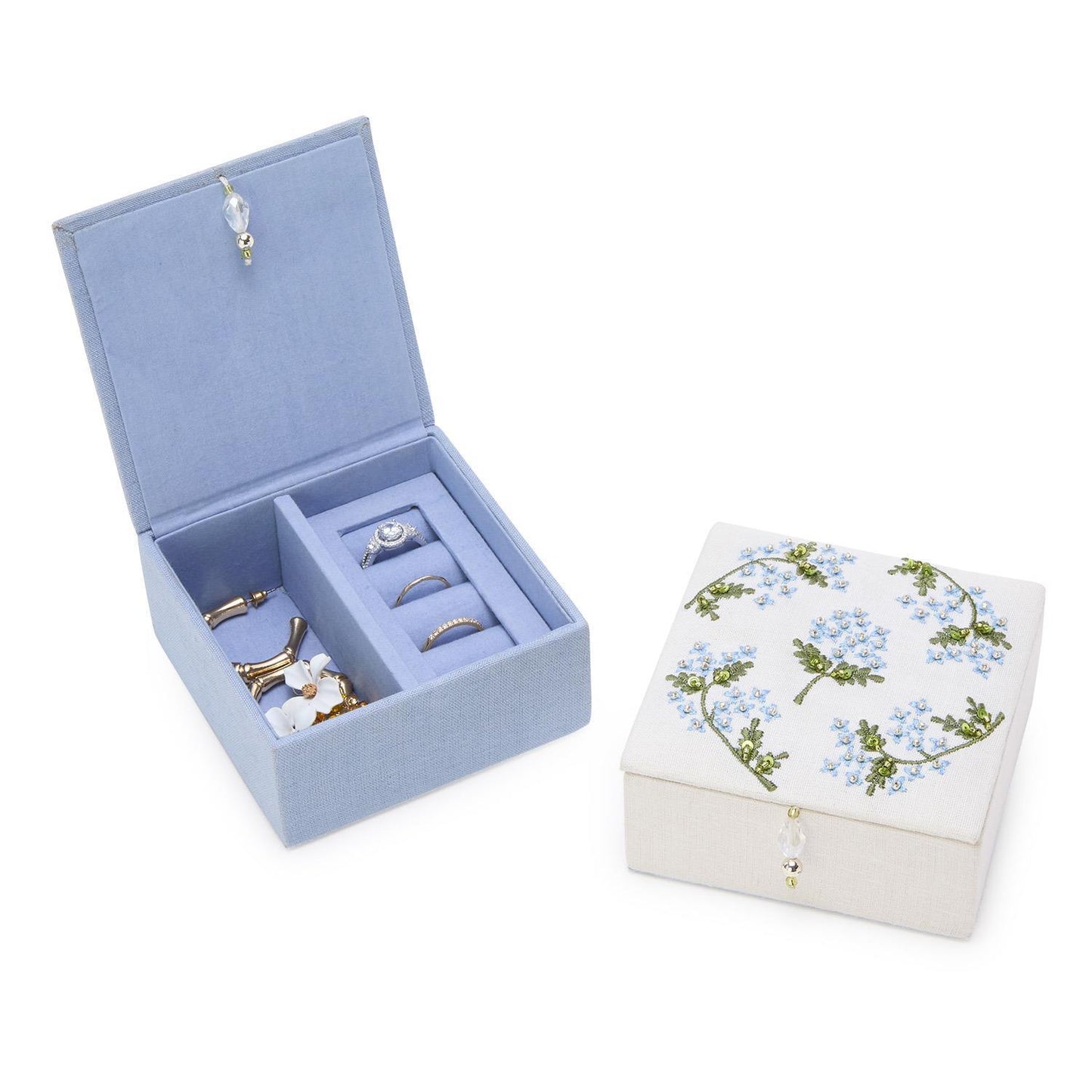 Hydrangea Linen Fabric Small Jewelry Box