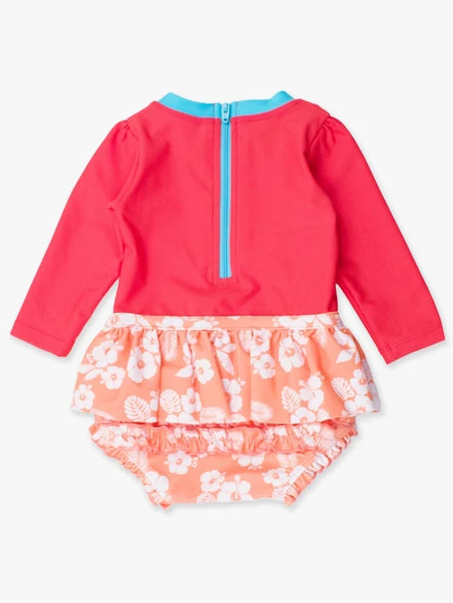 Island Princess Long Sleeve Flower Skirted One Piece | RuffleButts