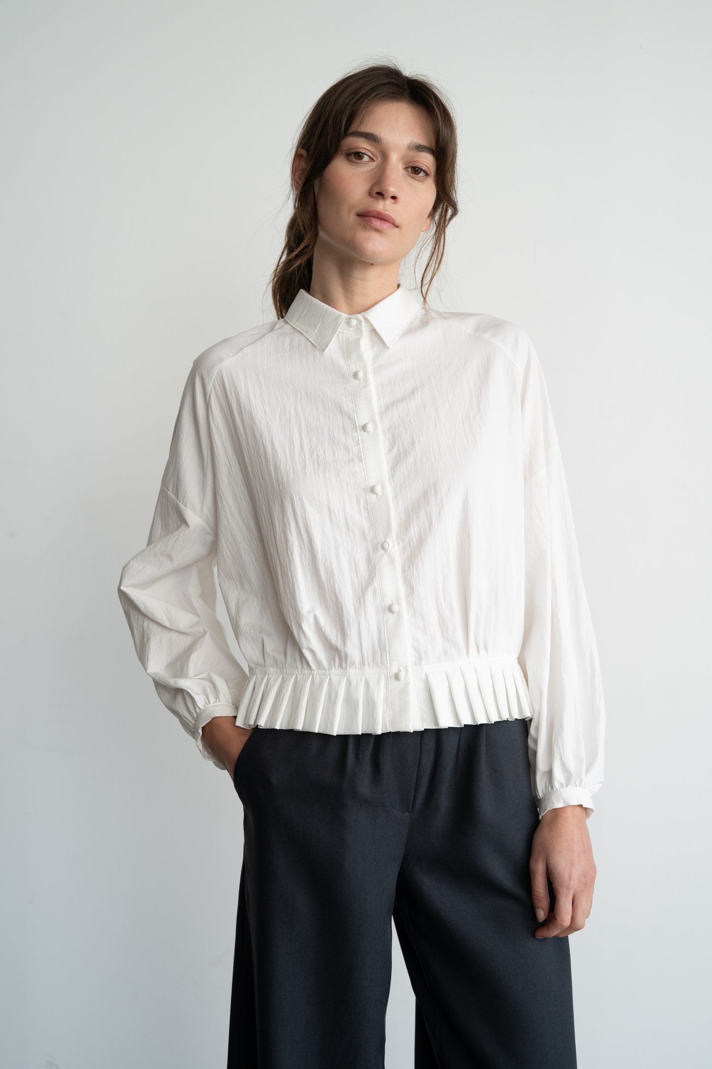 Pleated Hem Raglan Blouse