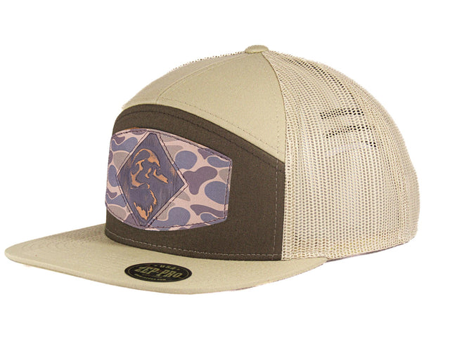 Mallard Old School Camo Brown Leather Patch Hat