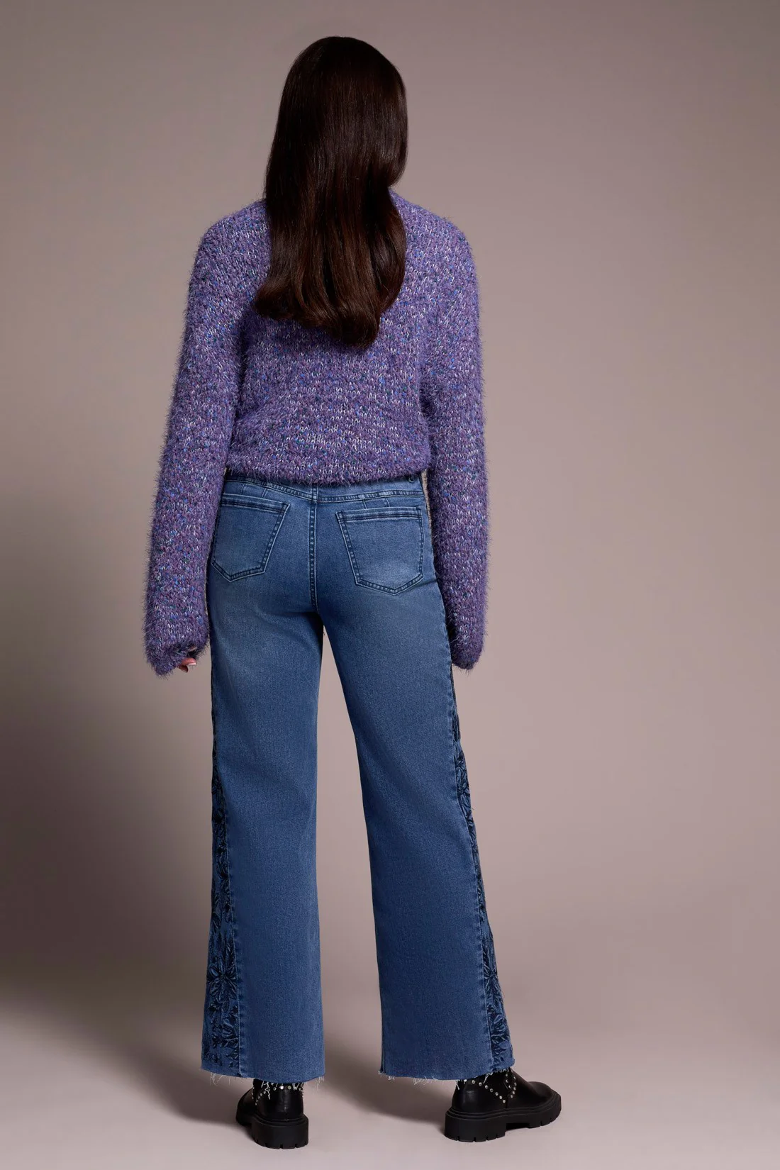 Brooke High Rise Wide Leg Jeans with Side Embroidery