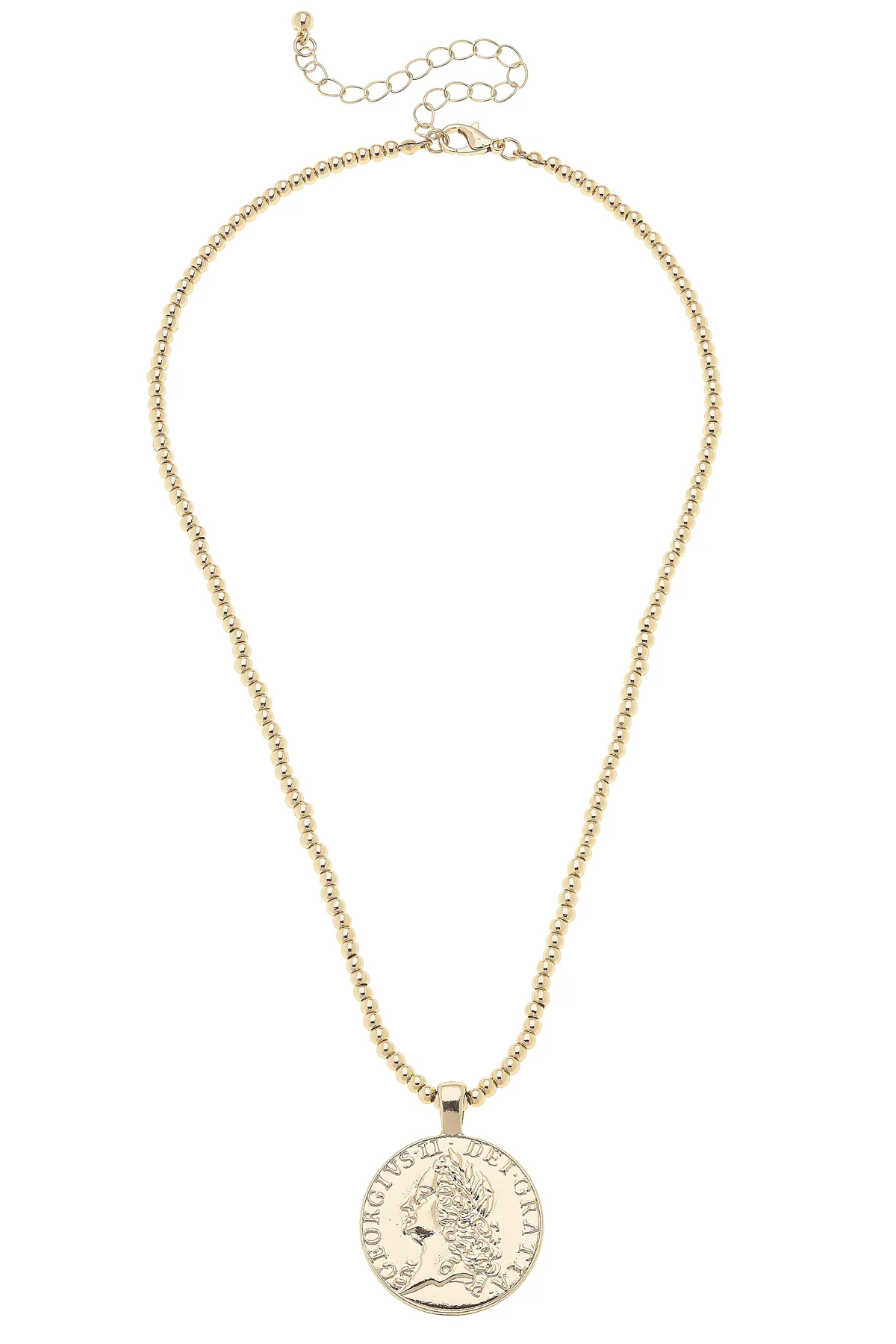Luciana Ball Bead Coin Pendant Necklace in Shiny Gold