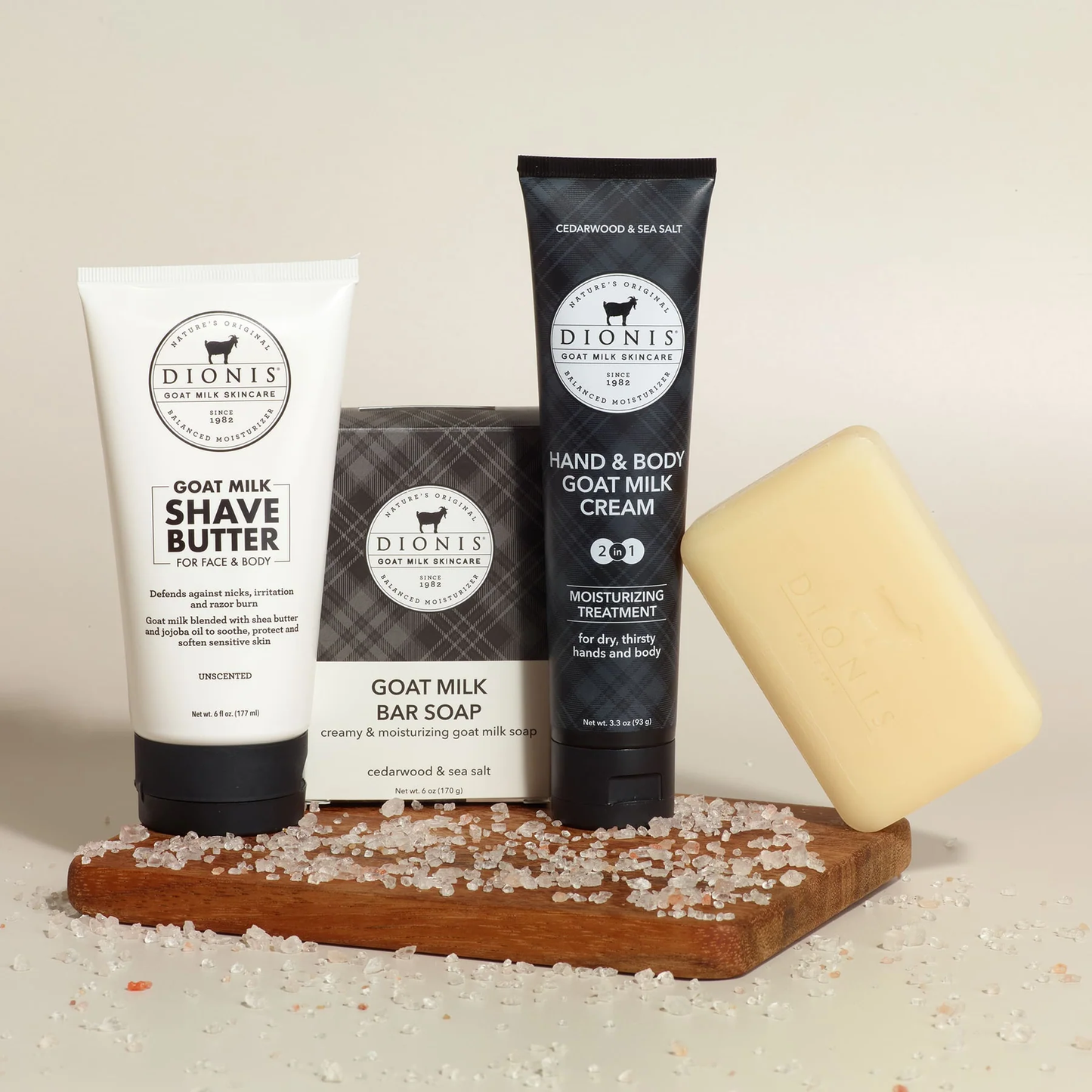 Cedarwood & Sea Salt Bath 3 Piece Gift Set | DIONIS Goat Milk Skincare