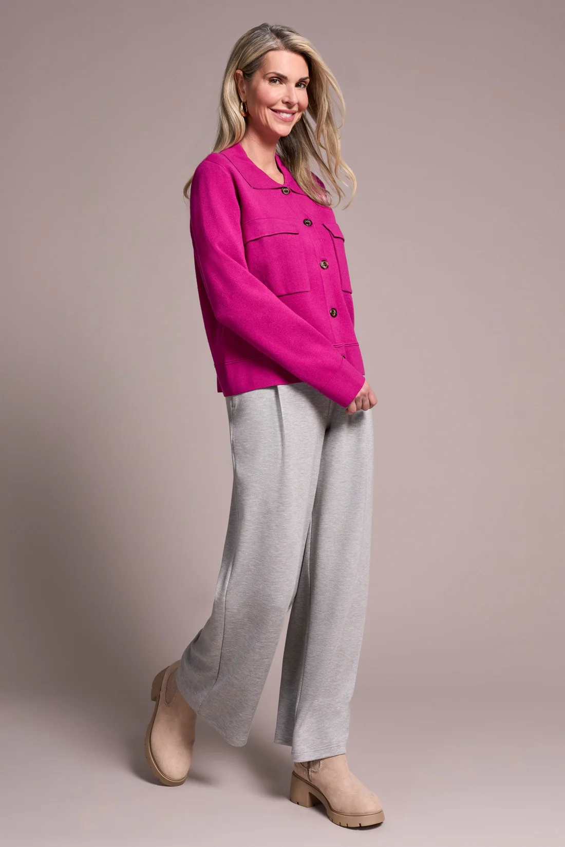 Double Knit Collared Sweater Cardigan