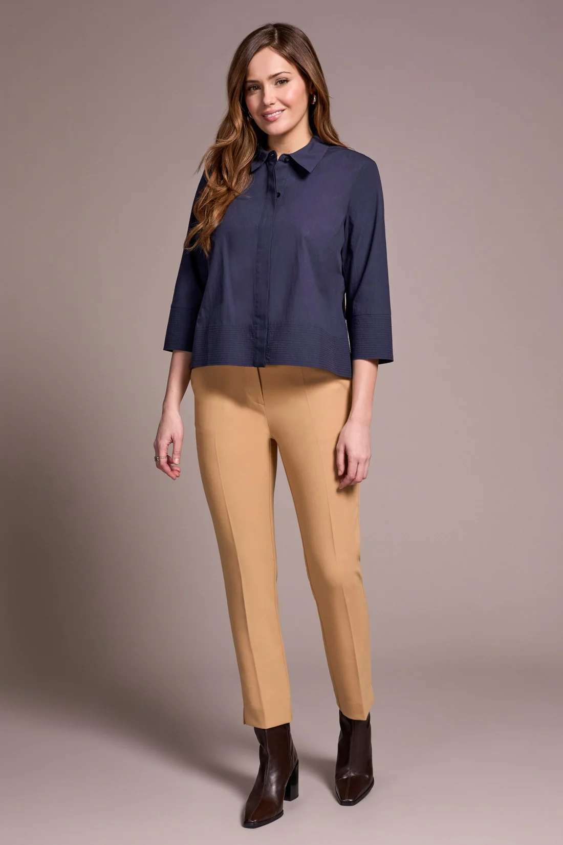 Soft Poplin 3/4 Sleeve Button-Front Shirt