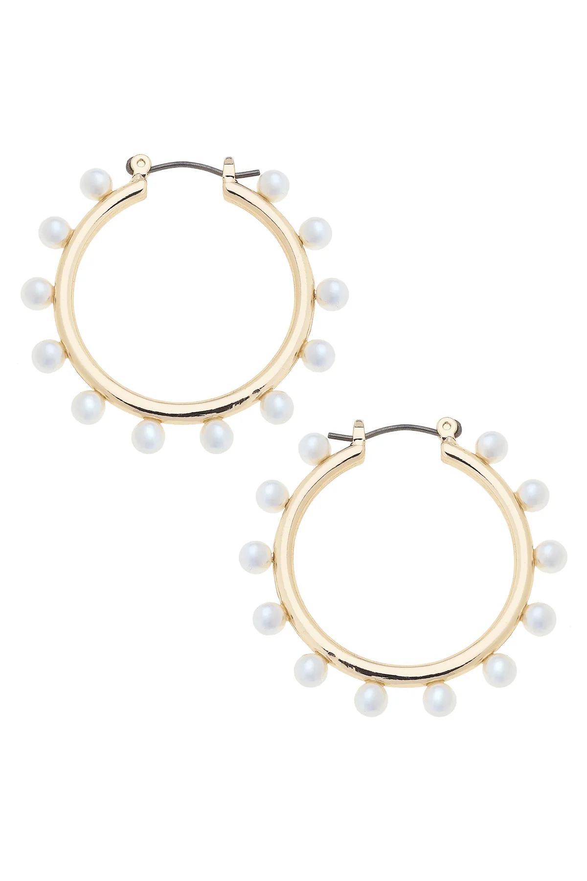 Winslie Pearl Studded Hoop Earrings in Ivory