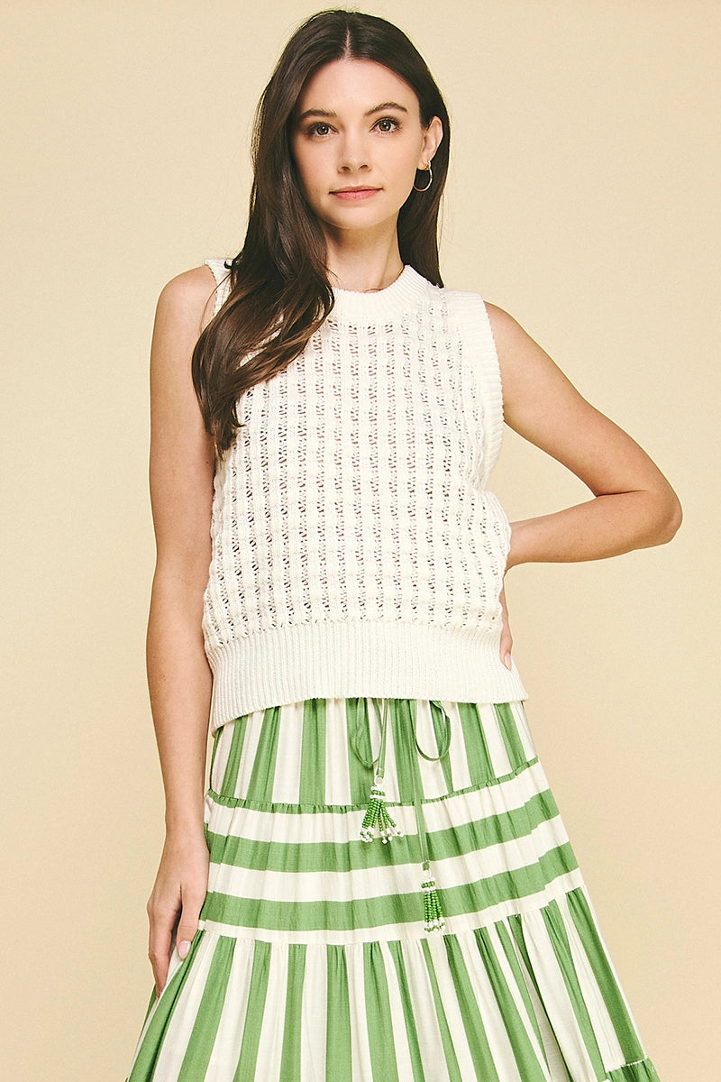 Solid Eyelet Sleeveless Sweater