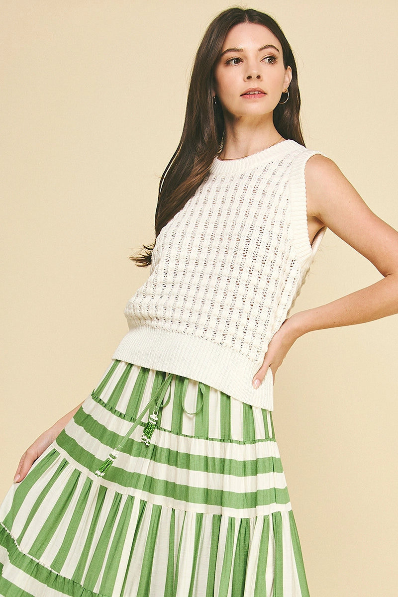 Solid Eyelet Sleeveless Sweater