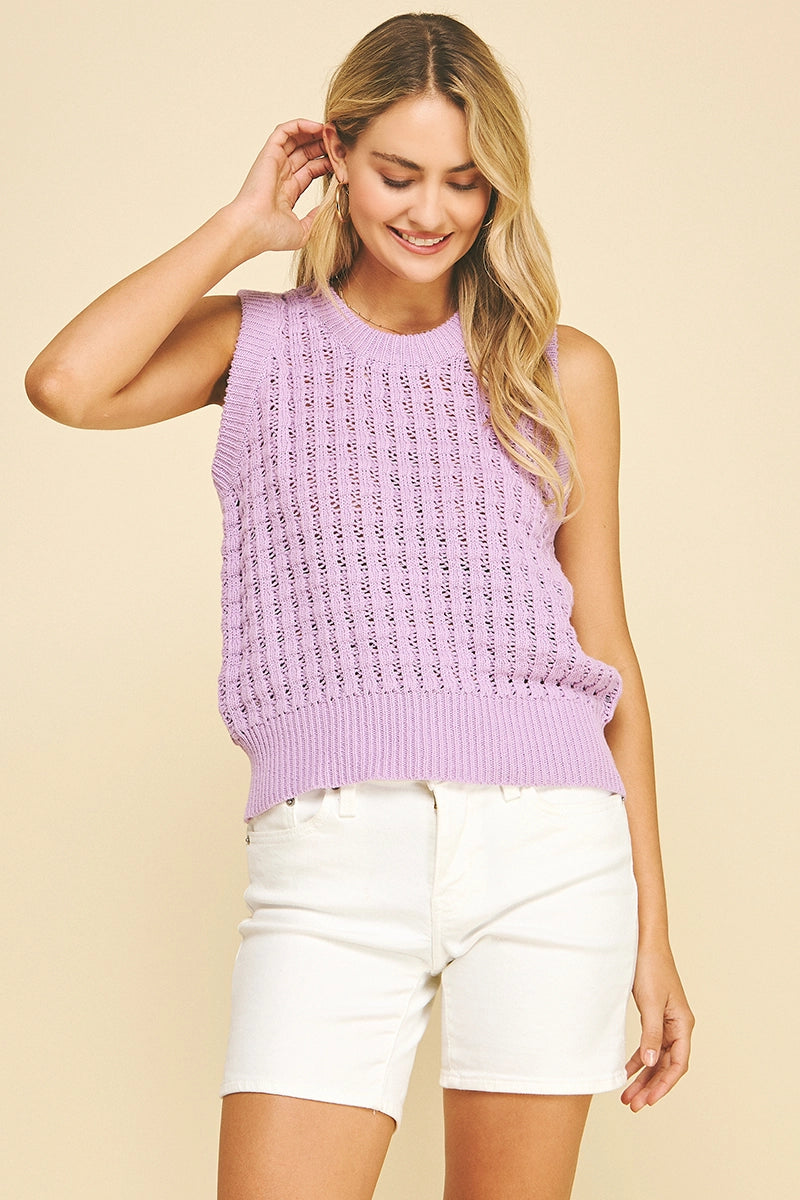 Solid Eyelet Sleeveless Sweater