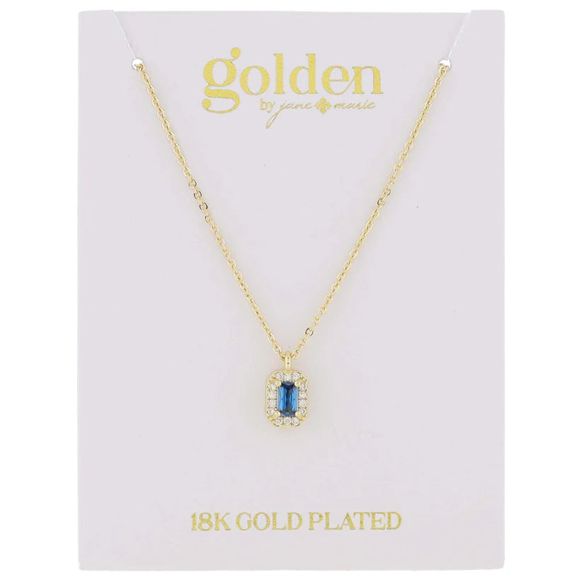 Birthstone Baguette Necklace | 18K Gold Plated .35" Pendant