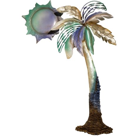 Palmetto Palm with Sun Wall Art | 12x19x1" Metal & Capiz Art
