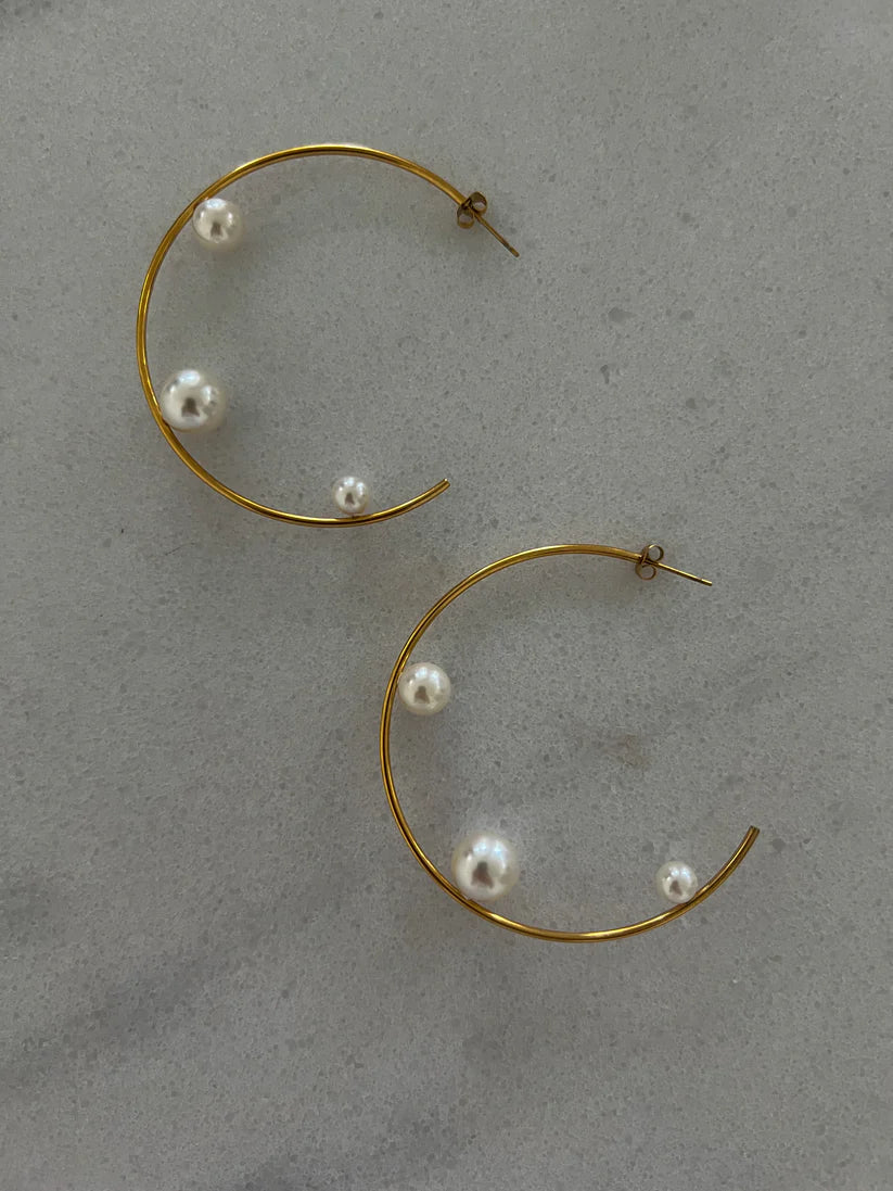 Large Pearl Hoop Earrings | Gold