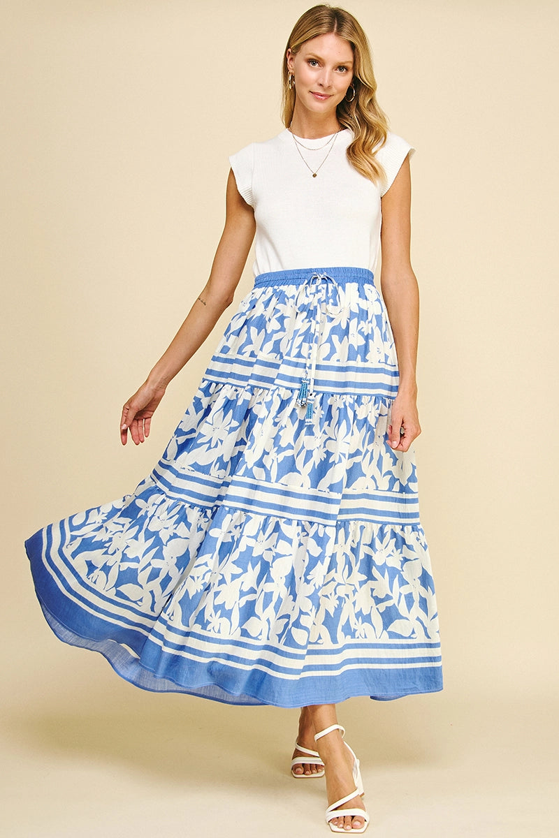Floral Printed Tiered Maxi Skirt