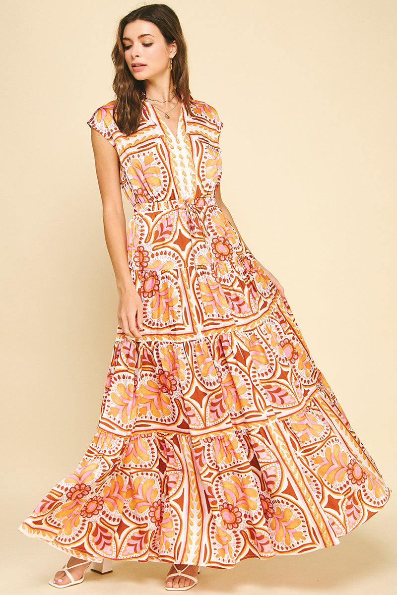 Sunset Bloom Floral Tiered Maxi Dress