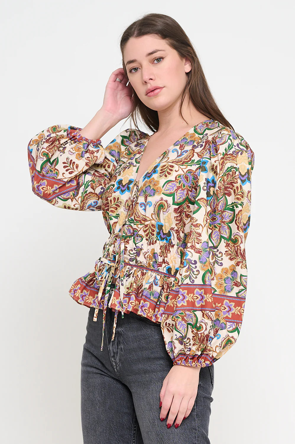 Royal Bloom Long Sleeve Blouse