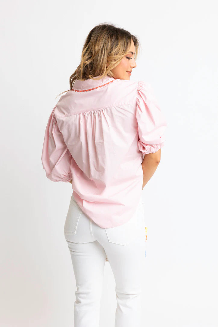 Solid Poplin Ric Rac Trim Top | KARLIE
