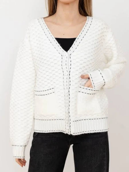 Contrast Stitch Detail Sweater Cardigan